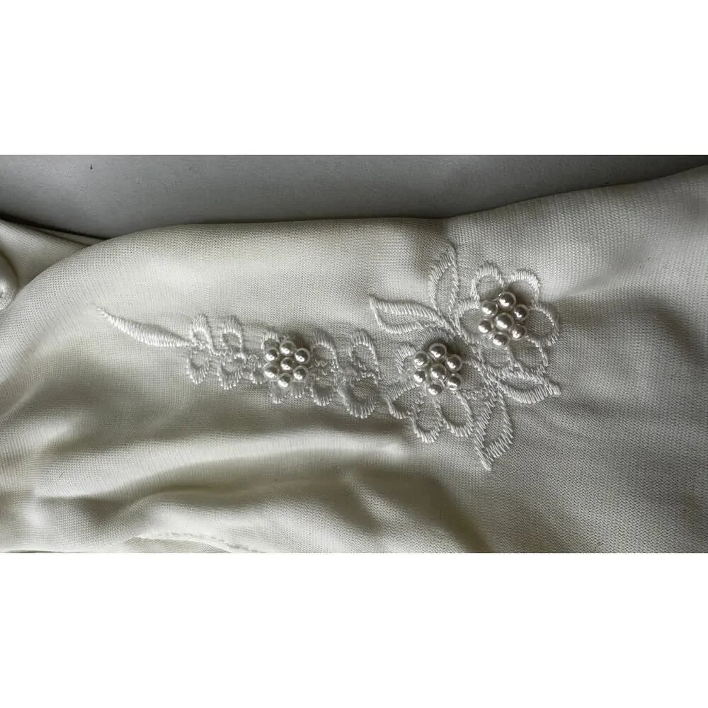 Vintage 1980s White/Ivory Unbranded Satin Beaded Floral Gloves XS S